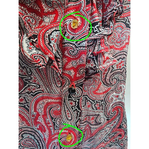 St. John Cropped‎ Red Multi Paisley Print Button Front Blouse SZ 14 SEE BUTTONS - Picture 3 of 8
